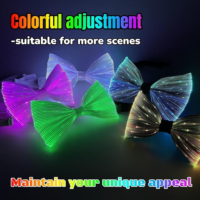 light up bow tie LED Fiber Optic Bowtie 7 Colors & 5 Modes - Image 2