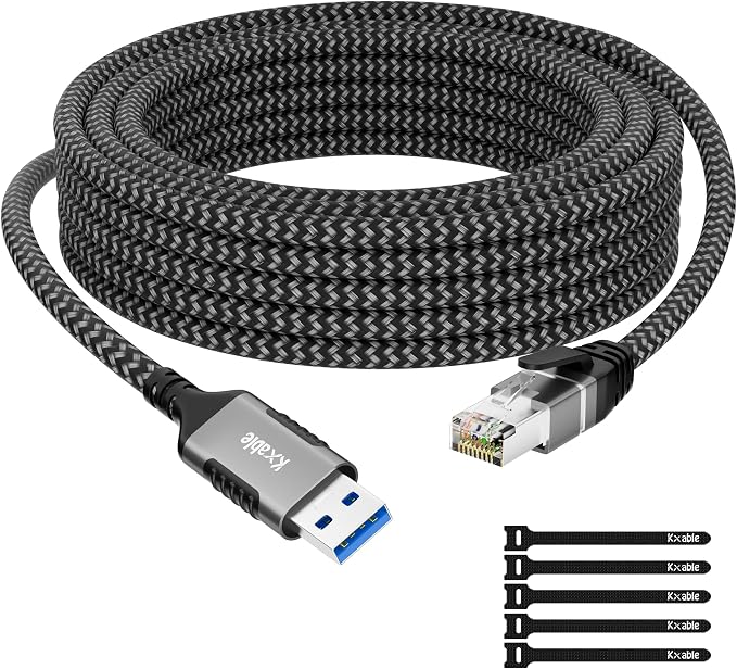 USB to Ethernet Cable 1 FT, USB 3.0 A Male to RJ45 Male Cord, Directly Connected by Kxable