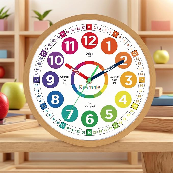 Roymnie Wall Clock 10 Inch for Kids Learning Easily Kids Teaching Clock Analog - Image 4