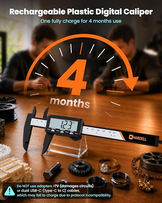 HARDELL Digital Caliper, Rechargeable Plastic Caliper - Image 2