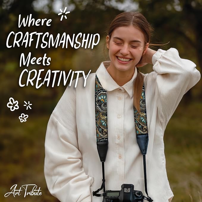 Art Tribute Camera Strap, Vintage Embroidered Neck Shoulder & Crossbody Camera - Image 8