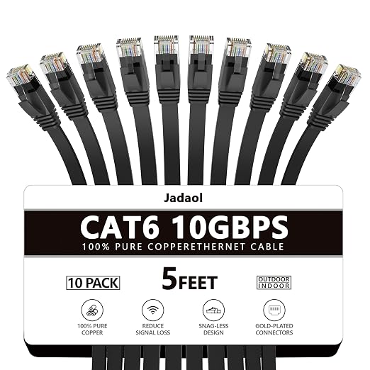 Jadaol Cat 6 Ethernet Cable 5ft 10-Pack, 10Gbps Support Cat8 Cat7 Network by Jadaol