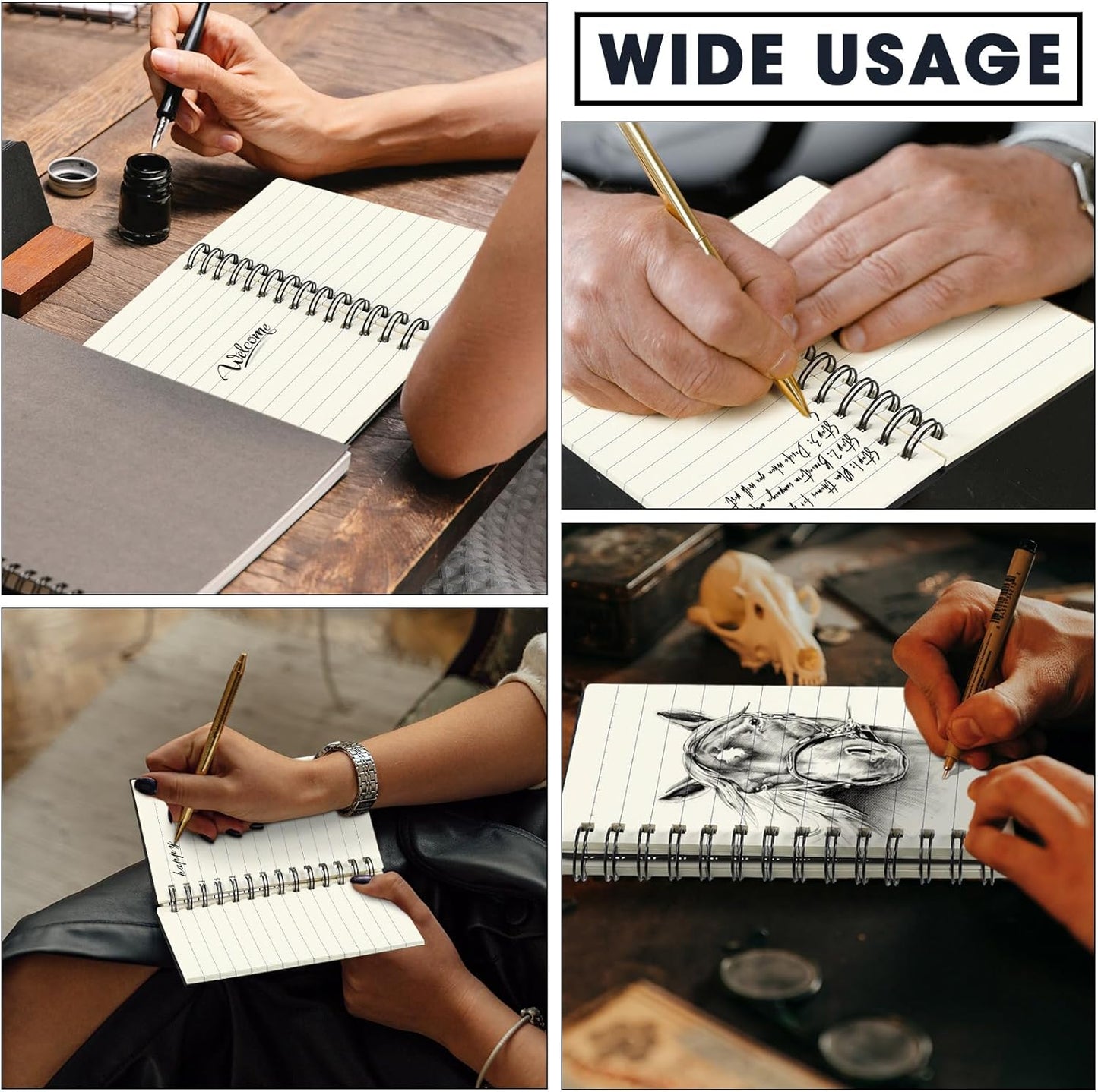 Jutom 6 Pcs Small Spiral Notebooks Memo Pads 3x5 Bulk Small Pocket Notebooks Mini Notepads with Lined Pages Mini Journals for Office Back to School Work Writing Supplies, 120 Pages (Black)