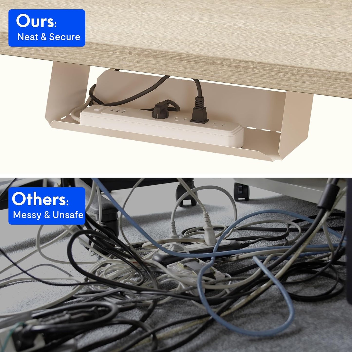 FLEXISPOT EN2 Whole-Piece Standing Desk with Clamp Power Strip, 48 x 24 Electric Stand Up Height Adjustable Desk with Cable Management (White Frame + 48" White Wood Grain Desktop)