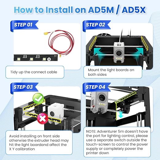 FLASHFORGE AD5M Series LED Strip Kit, 24V LED Light Board Replacement | 7pcs - Image 4
