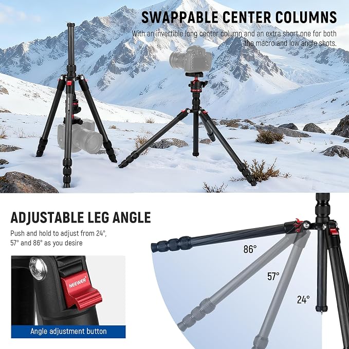 NEEWER Basics Carbon Fiber Travel Tripod, Arca Type Ball Head & Cell Phone - Image 4