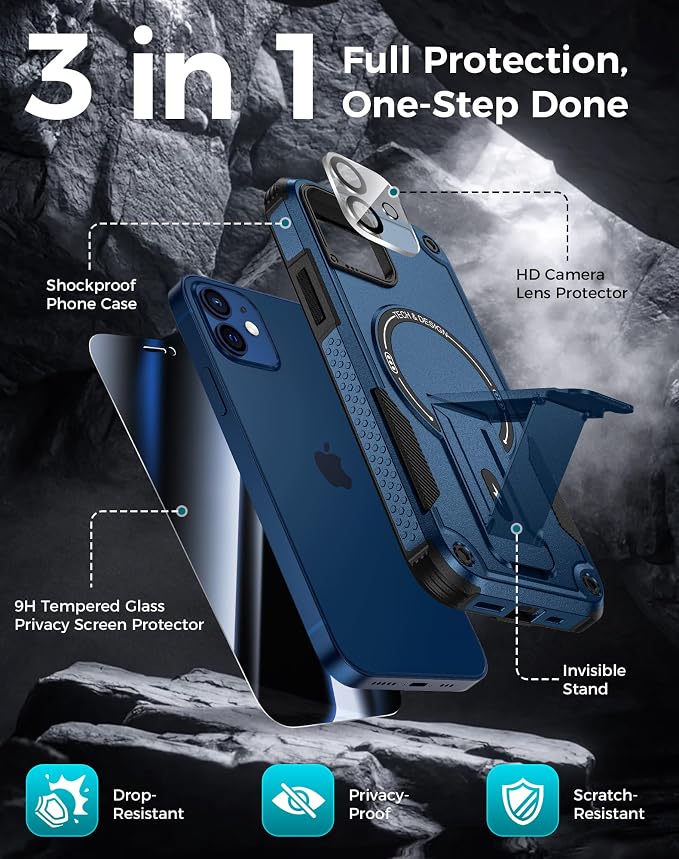 Goton for iPhone 12 Case with Privacy Tempered Glass Screen Protector & Camera - Image 3
