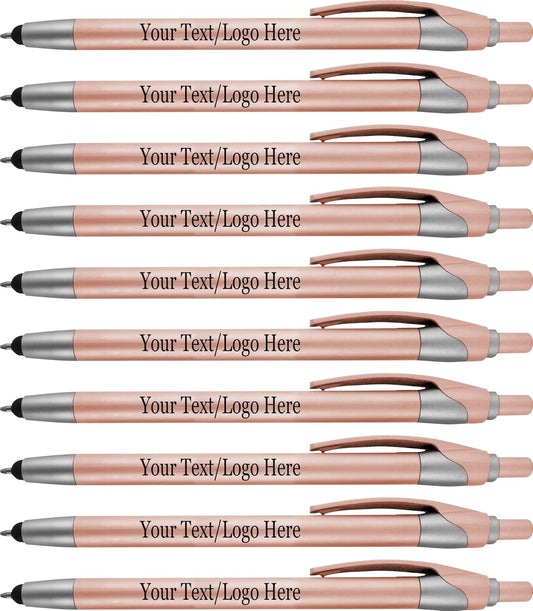 Personalized With your Custom Logo or Text Pens-Pack of 450- for Marketing, Parties, and Events, 2 in 1 Capacitive Stylus & Ballpoint Pen Compatible With Touchscreen Devices, Blue Ink,Rose Pens
