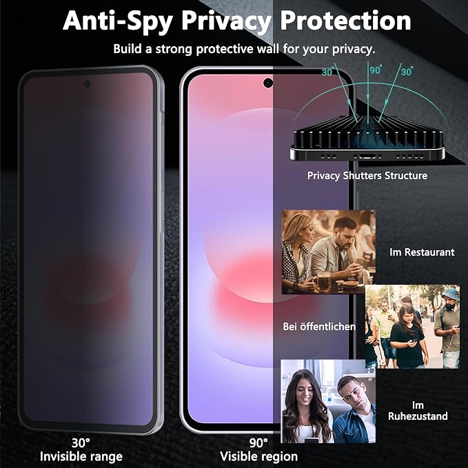 Privacy Screen Protector for Samsung Galaxy A37, 1+2 Pack TPU Anti-Spy Film - Image 3