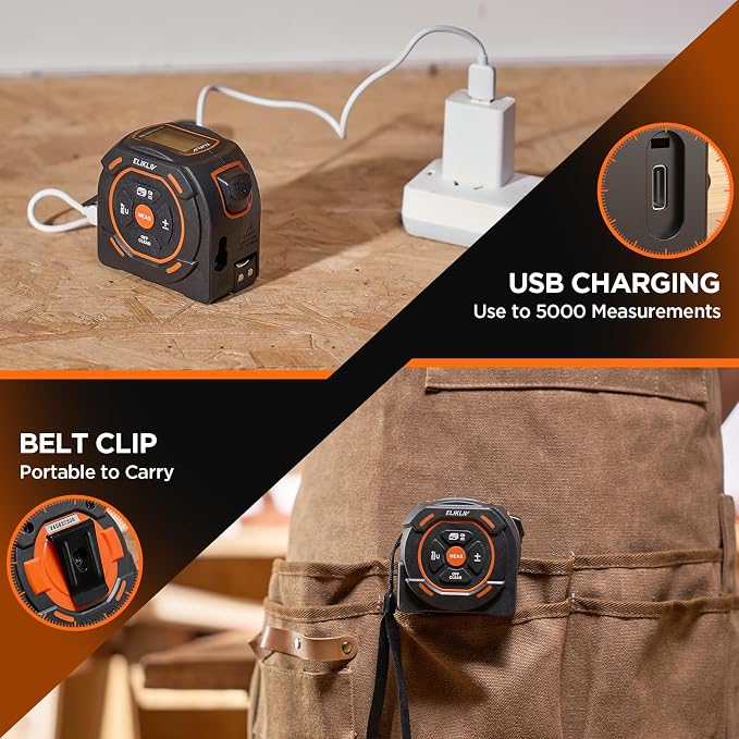 Laser Tape Measure 2-in-1, 197Ft Laser Distance Meter & 16Ft Digital Tape - Image 8