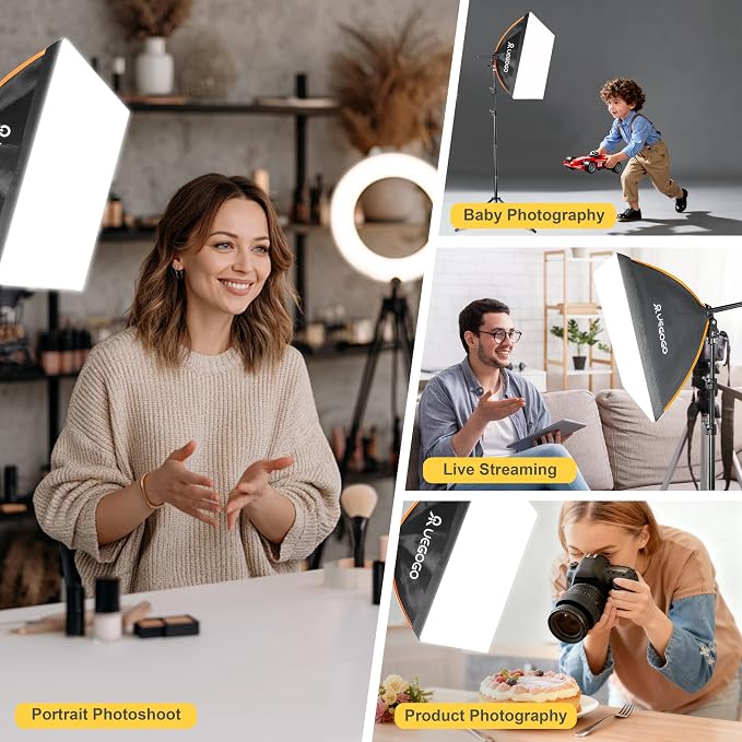 UEGOGO Softbox Photography Lighting Kit，UL Certified 85W 3000-7500K LED Bulbs - Image 7