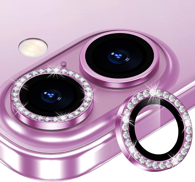 for iPhone 16/16 Plus Camera Lens Protector Bling Individual Metal Diamond Ring by Xfilm
