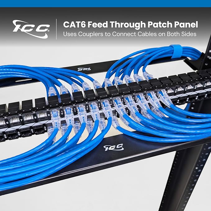 ICC CAT6 Feed-Through Patch Panel, 48 Port, 1U Rackmount, RJ45 Ethernet Patch - Image 2