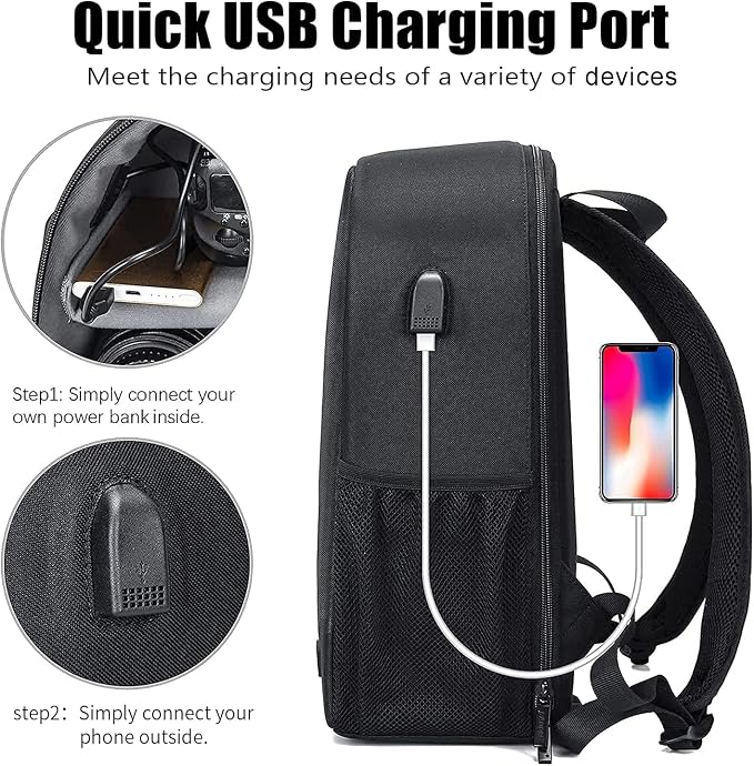 Cwatcun Camera Backpack with USB, Rain Cover, fit 15.6" Laptop, Anti-Theft Rear - Image 3