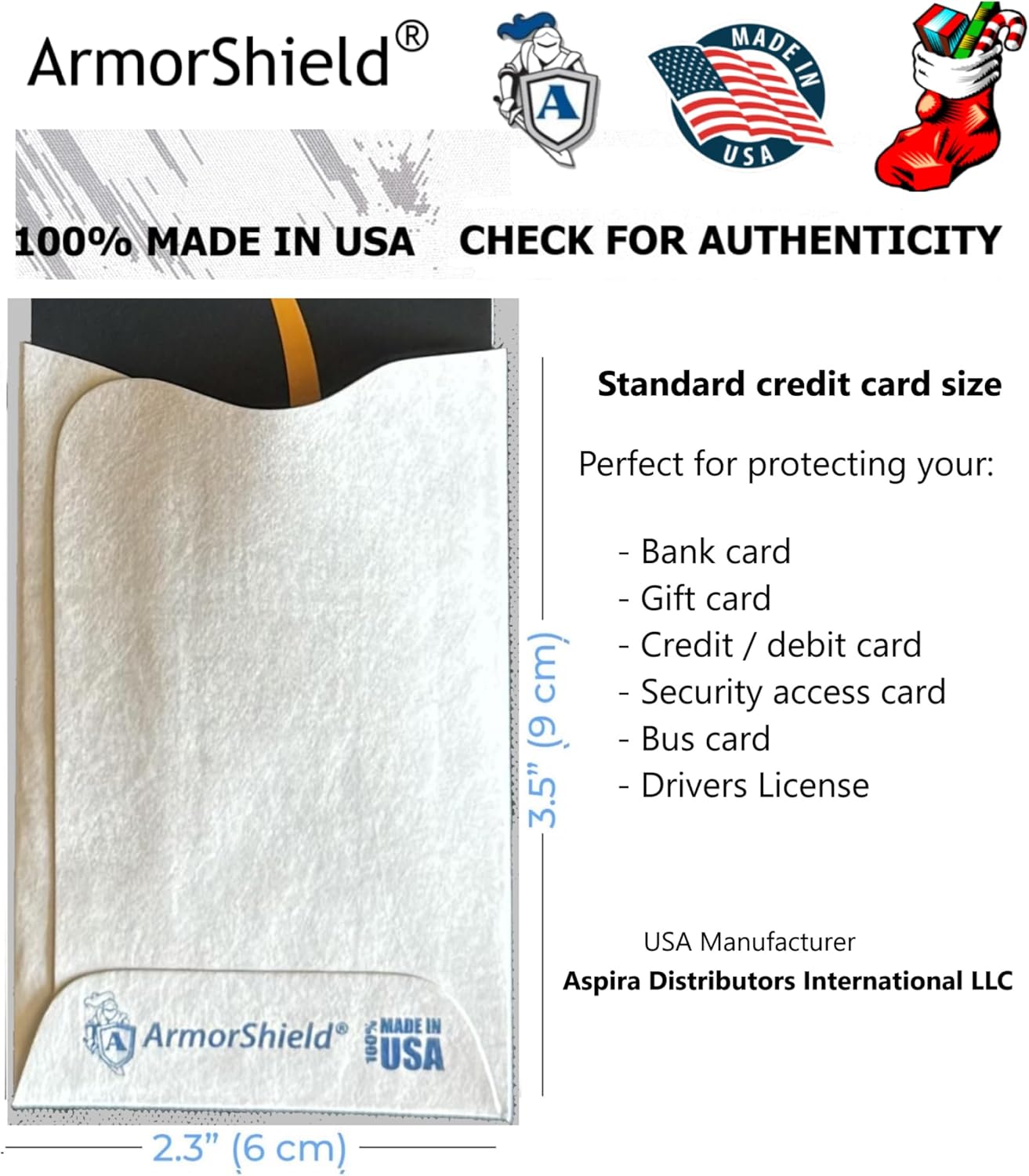Semper Paratus Gear TYVEK Credit Card Sleeves Protectors 100% MADE IN USA - For Travel wallet, back pocket, backpack or purse. RFID Blocking 13.56 mHz (20, White)
