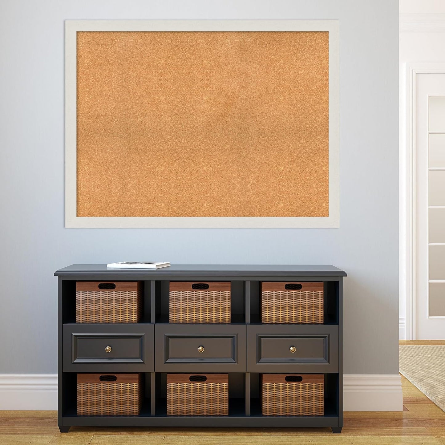 Amanti Art Natural Cork Board for Wall, 37x49 Vision Board with White Frame, Oversize Corkboard Office Decor for Home Organization, Country Rustic Corkboard Pinboard to Display Items for Home