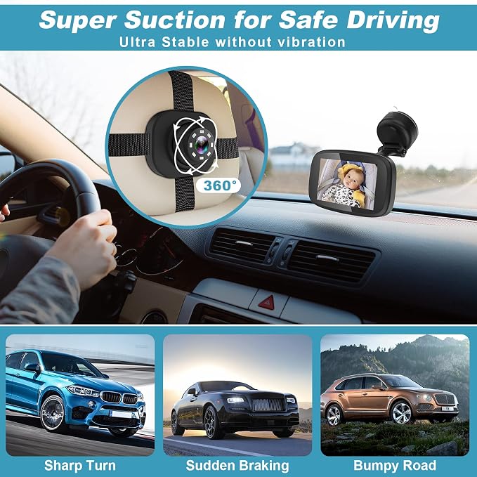1080P Baby Car Mirror, Shybaby 4.3" Baby Car Camera Monitor - Image 6