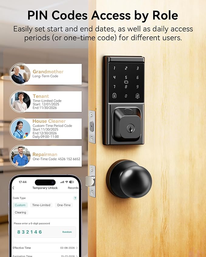 Smart Deadbolt Lock with Knob Handle, Keyless Entry Door Lock Set, Fingerprint - Image 5