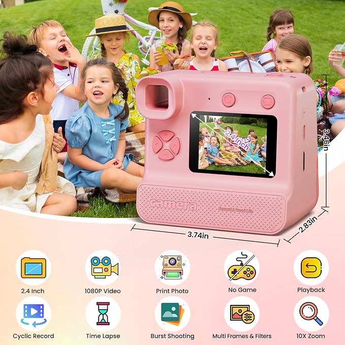 Instant Print Camera for Kids, 1080P Kids Instant Cameras, HD Selfie Digital - Image 2