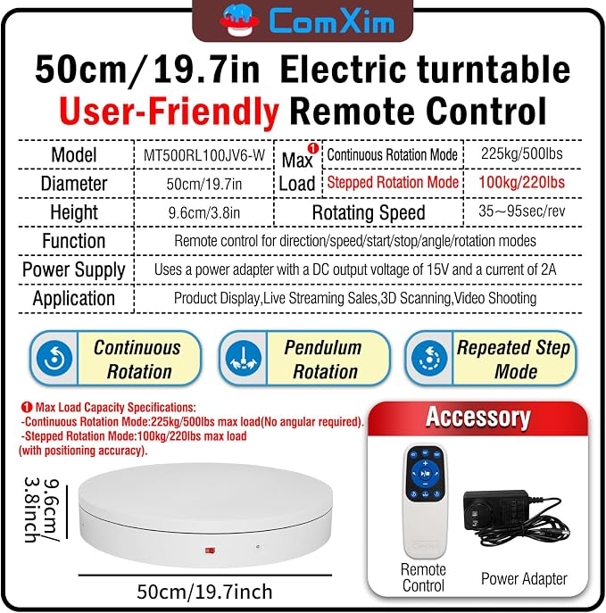 19.7In Remote Large Motorized electric turntable Rotating platform Photography - Image 2
