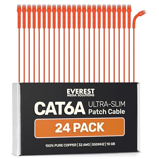 Everest Ultra Slim Cat6a Ethernet Patch Cables 3ft Orange by EverestMediaSolutions