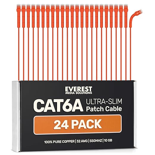 Everest Ultra Slim Cat6a Ethernet Patch Cables 10ft Orange by EverestMediaSolutions