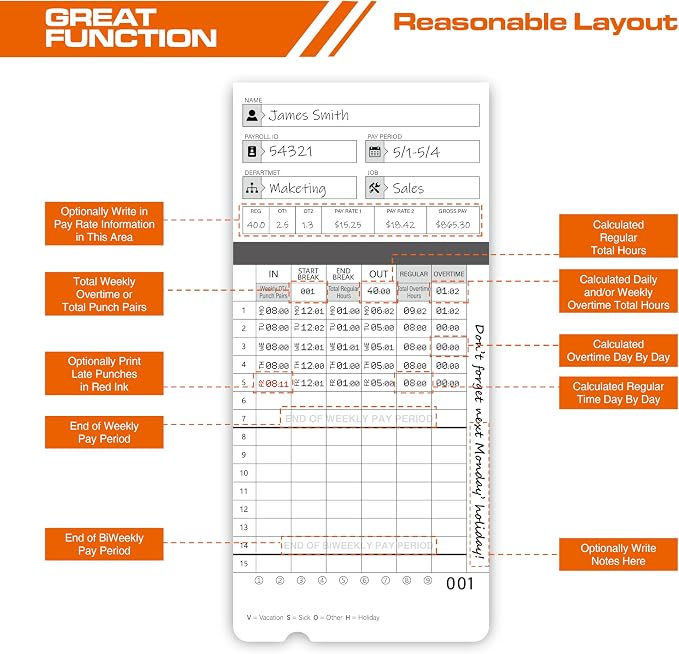 300 time Cards for HN4000, HN4500 time Clocks and More, Card Numbers 1-50 - Image 3