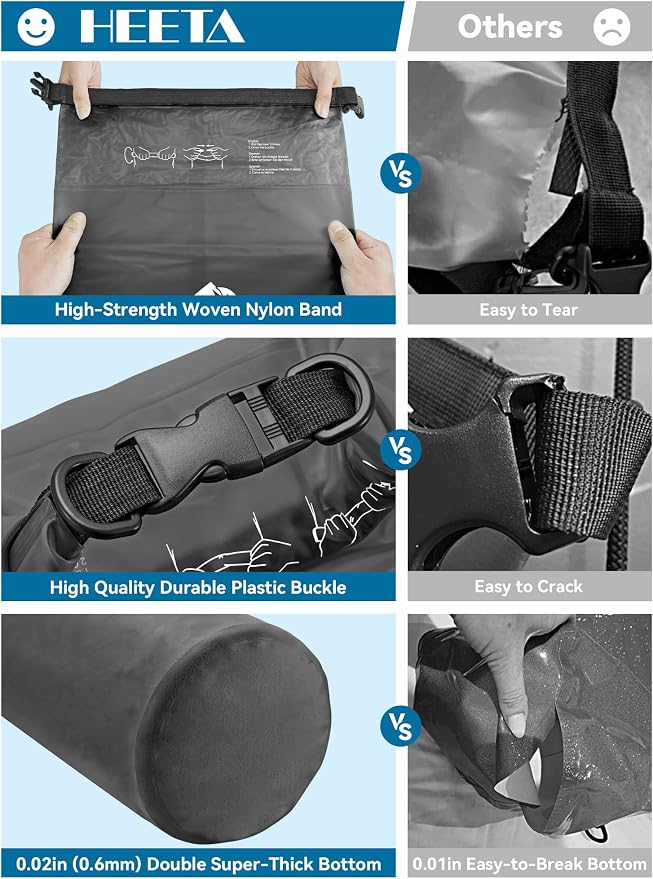 HEETA Dry Bag Waterproof for Women Men, 5L/10L/20L/30L/40L Roll Top Lightweight - Image 4