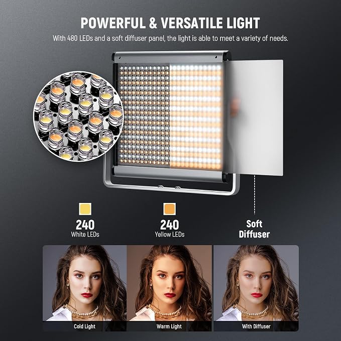 Neewer 2 Packs Dimmable Bi Color 480 LED Video Light Kit, 3200~5600K CRI 96+ - Image 3