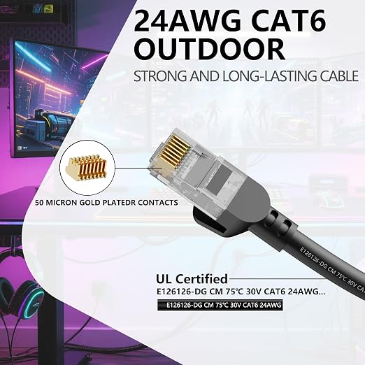 Jadaol Cat 6 Ethernet Cable 15ft, Outdoor&Indoor, 10Gbps Support Cat8/7 Network - Image 2