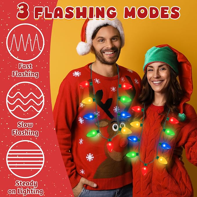 QZYL 2 Pack Christmas Light Necklace, Colorful Christmas Accessories, 9 LED - Image 3