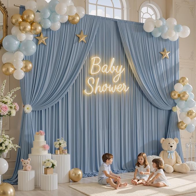 20ft x 12ft Dusty Blue Backdrop Curtains - Image 3