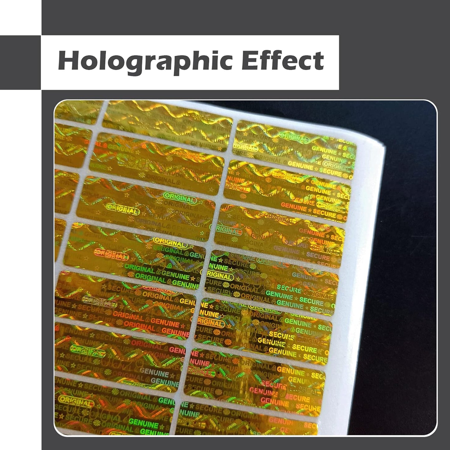 380pcs Hologram Tamper Proof Stickers Security Labels Genuine Warranty Void Seal Tamper evident Original Sticker with Unique Serial Number (1.2x0.4inch,Gold)