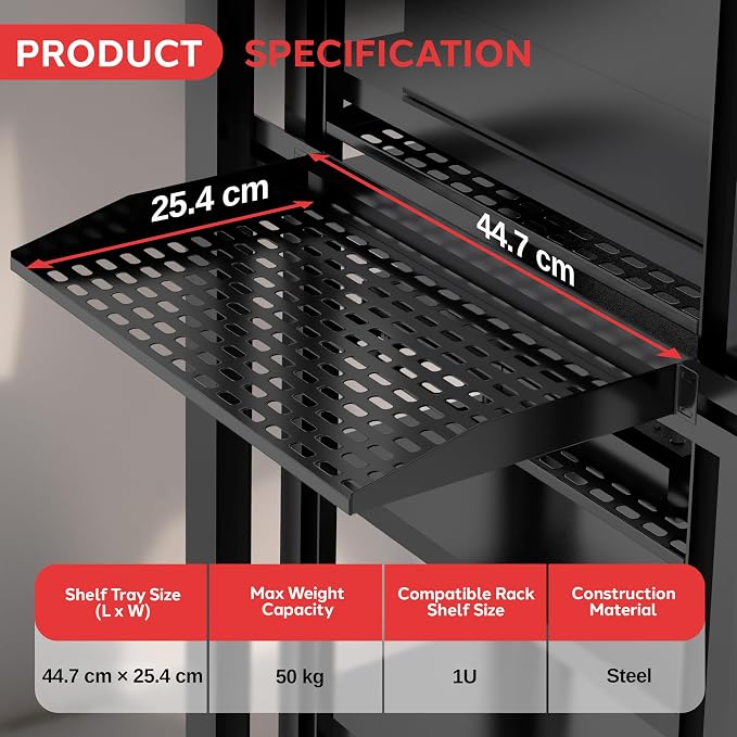 Pyle 2-Pc 1U Server Rack Shelf, Vented Shelves - Image 3