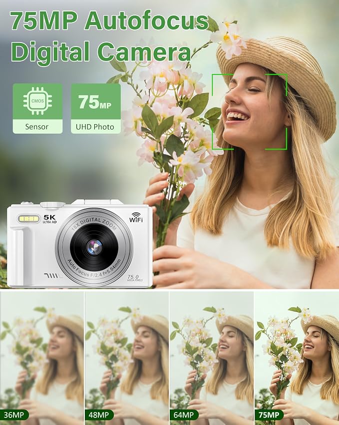 5K Digital Camera for Photography, 75MP WiFi Vlogging Camera for YouTube - Image 2