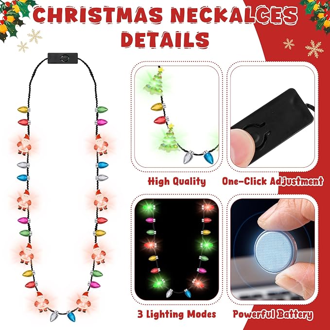 Traplace 6PCS Christmas Light Necklace Light up, 3 Glow Modes Festive - Image 3