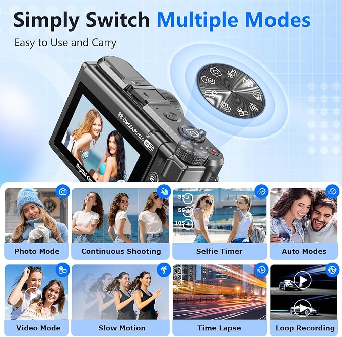 8K Digital Camera for Photography, 88MP HD WiFi Vlogging Camera for YouTube - Image 7