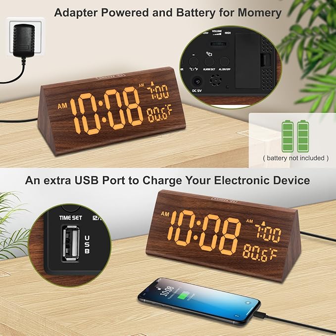 DreamSky Wooden Digital Alarm Clock - Image 5