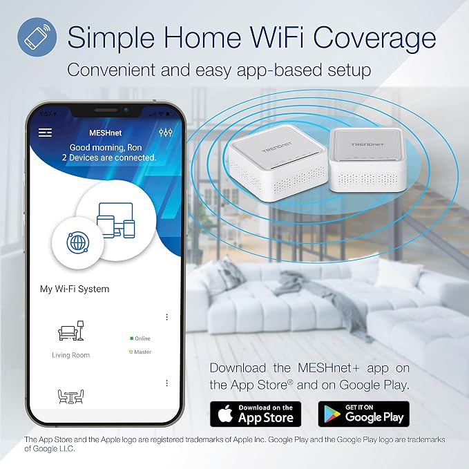 TRENDnet AC1200 Dual Band WiFi EasyMesh Kit, Includes 2 x AC1200 WiFi Mesh Nodes - Image 2