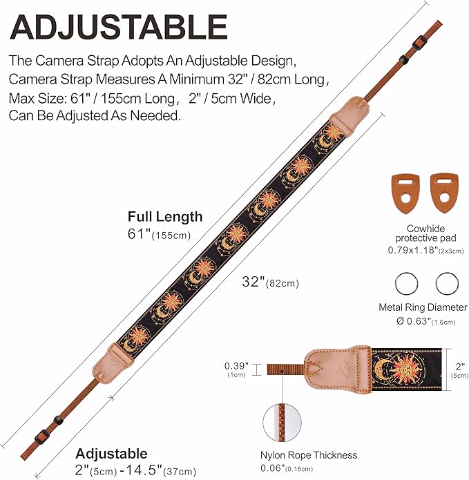 Padwa Lifestyle Helios Moon God Camera Strap -2" Double Layer Cowhide Ends - Image 6