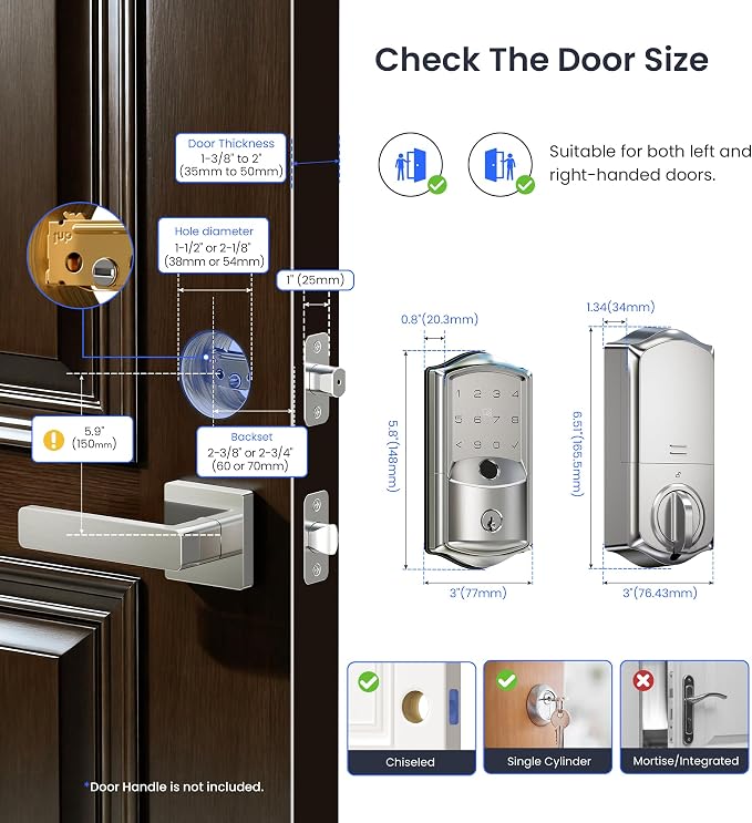 Veise VE027 Built-in Wi-Fi Smart Lock, Fingerprint Keyless Entry Front Door Lock - Image 14