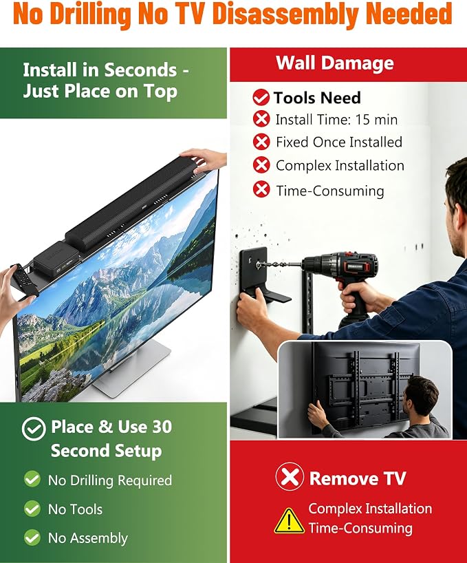 Soundbar Mount, No Drilling Steel TV Top Shelf Fits Most of Sound Bars Up to 15 - Image 2