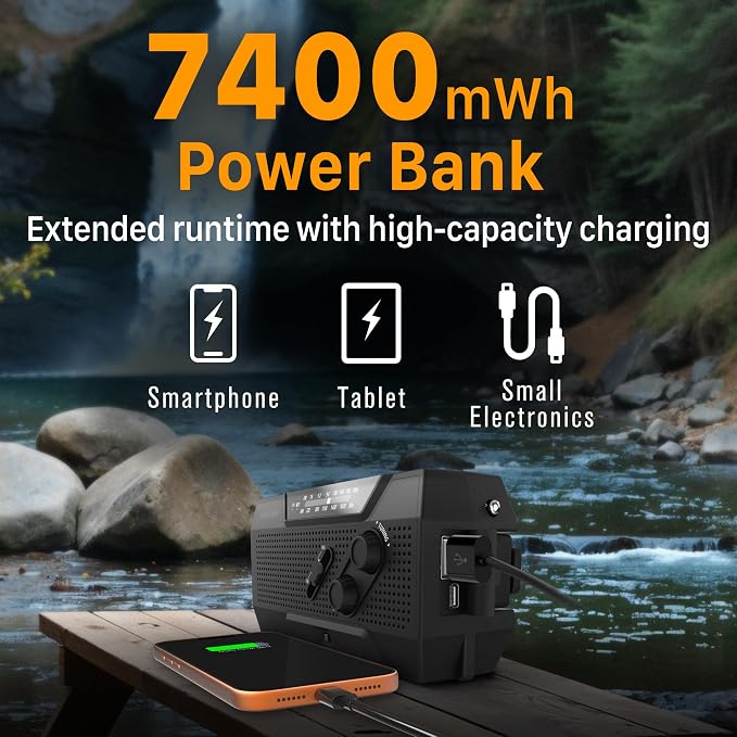 FosPower NOAA Emergency Weather Radio A1 7400mWh Portable Power Bank, - Image 3