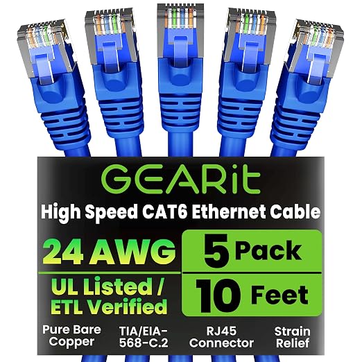 GEARit Cat 6 Ethernet Patch Cable 10 ft Blue by GEARit