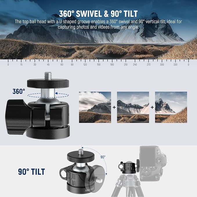 NEEWER Basic Mini Ball Head, Portable Tripod Head Camera Mount Adapter - Image 2