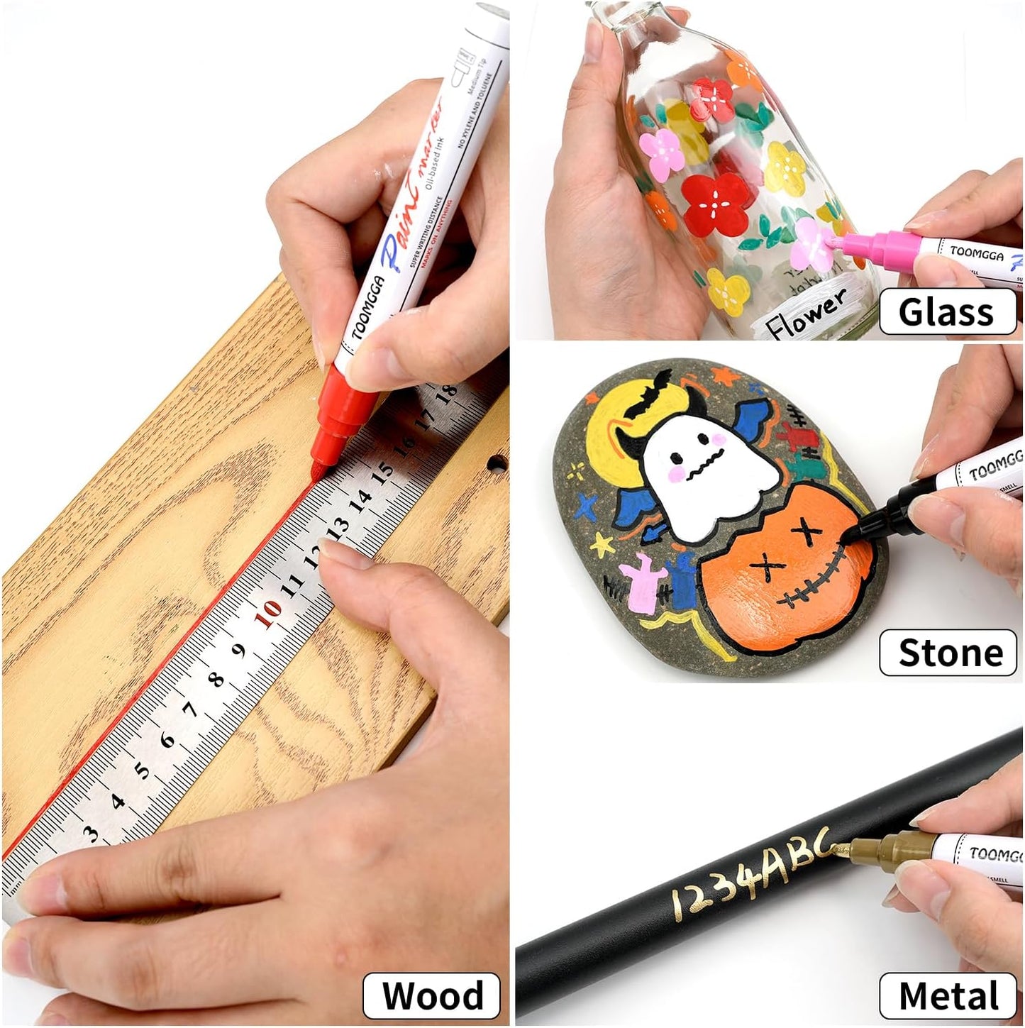 Silver Paint Pens Paint Markers - 8 Pack Permanent Markers Oil Based for Metal Wood, Pens for Metal, Car Tyre,Wood, Plastic, Rock Painting, Glass, Craft Supplies,Waterproof