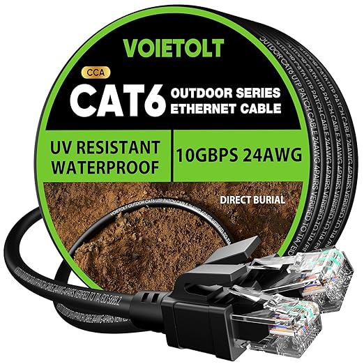 Cat 6 Outdoor Ethernet Cable 50 ft, 24AWG 10Gbps Cat6 Cable Cord Waterproof by EthernetCable