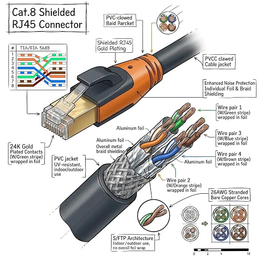 Cat 8 Ethernet Cable 40ft, High Speed LAN Cables 40Gbps 2000MHz Shielded - Image 9