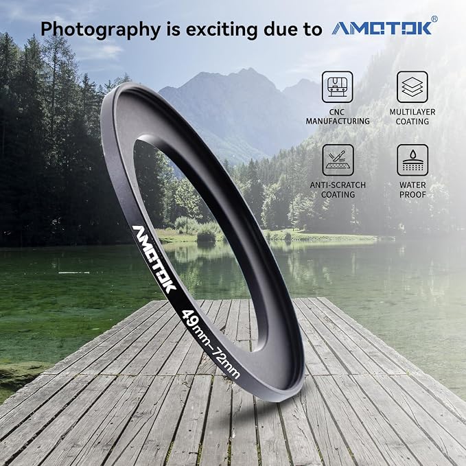 49mm Lens to 72mm Camera Lens Adapter, 49mm to 72mm Filter Step-Up Adapter Ring - Image 2