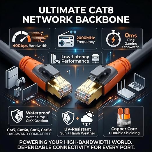 Cat 8 Ethernet Cable 40ft, High Speed LAN Cables 40Gbps 2000MHz Shielded - Image 6
